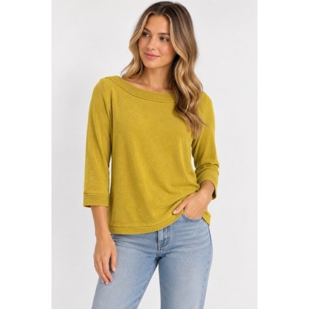 Banana Republic Mustard Yellow Boat Neck 3/4 Sleeve Knit Sweater Medium